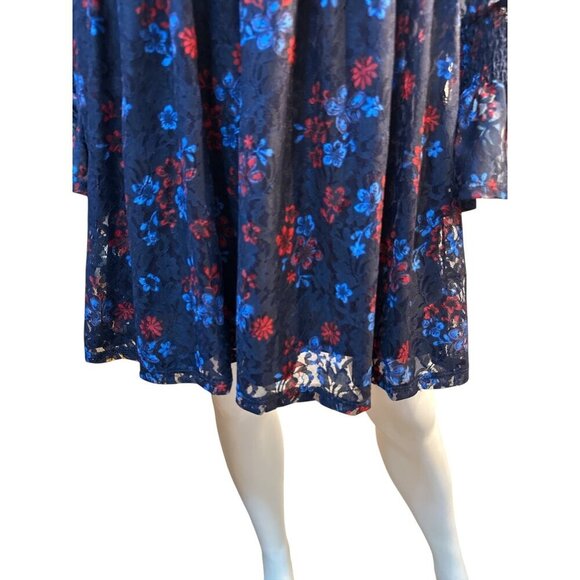 Disney Princess Floral Navy Lace Dress With Smocked Waist & Bell Sleeves XL EUC - Picture 3 of 8